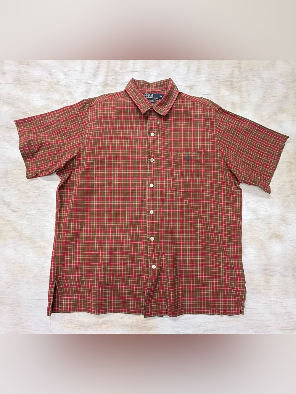 Ralph Lauren Polo Red & Green Plaid Short-Sleeve Adams Button-Up Shirt Men’s L